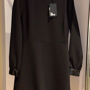 The Kooples Black Long Sleeve Mini Dress with Leather Cuff Detail